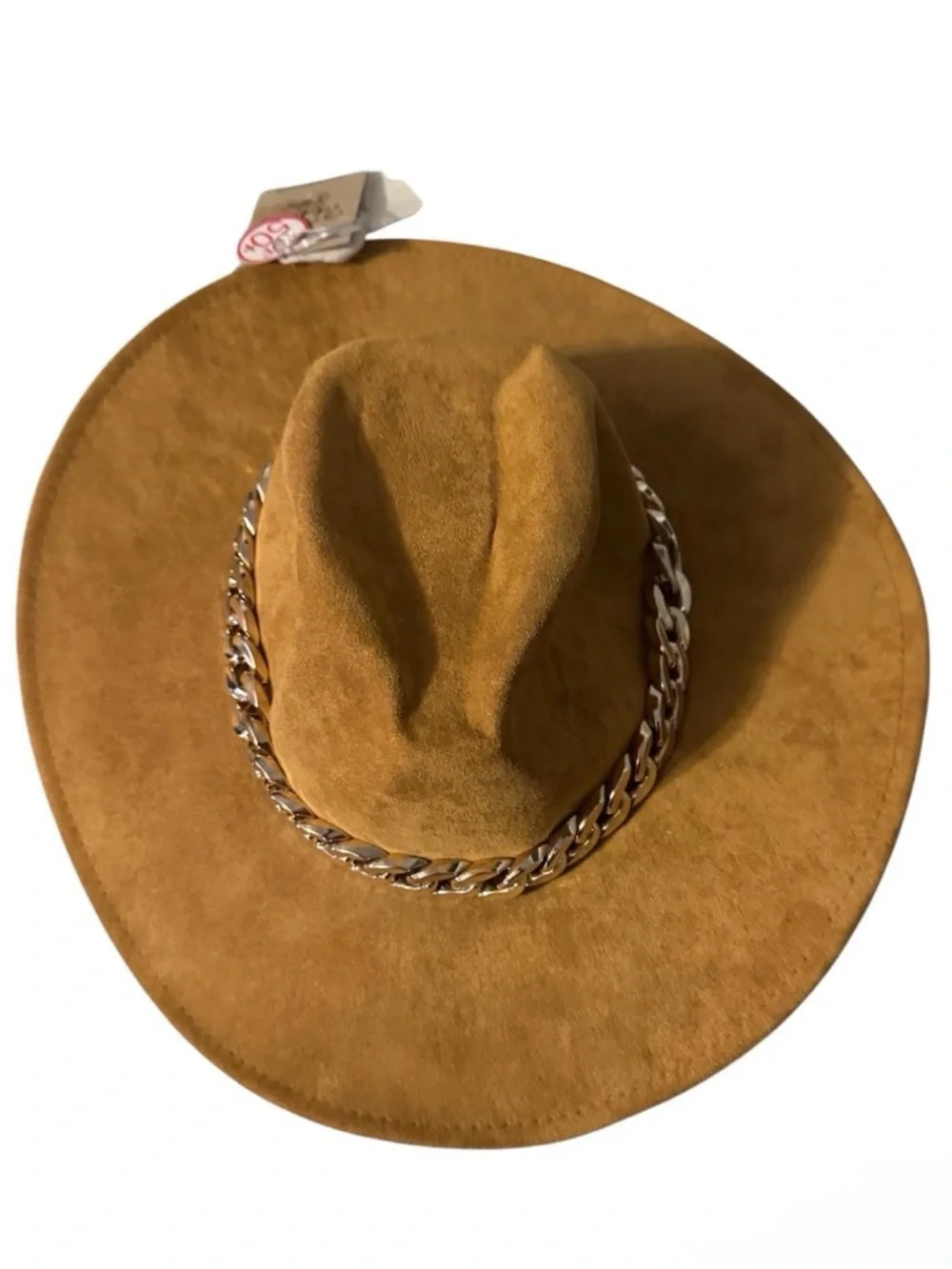 Tan Suede Wide-Brim Hat with Chain Accent-NWT